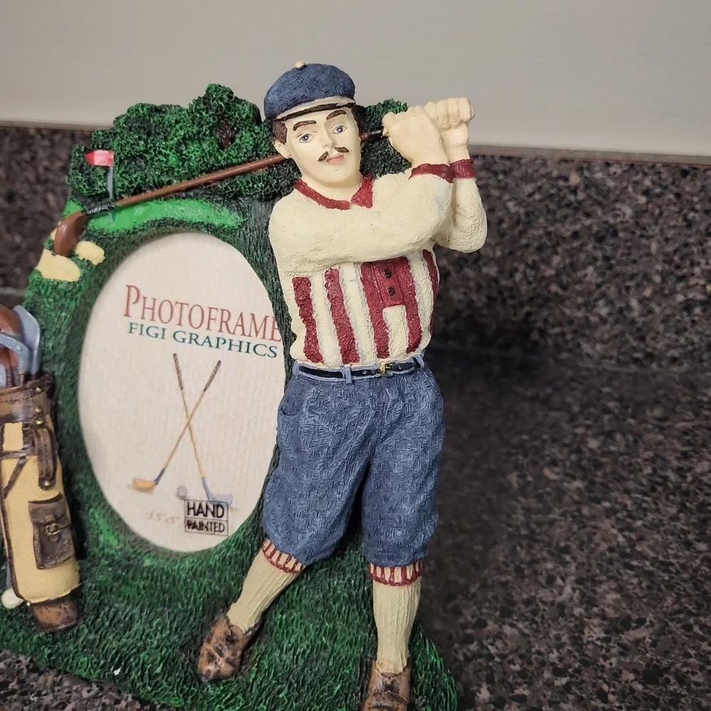 VTG 1993 Figi Graphics Hand Painted Golf Picture Frame 3.5x5 Resin Golfer NOS